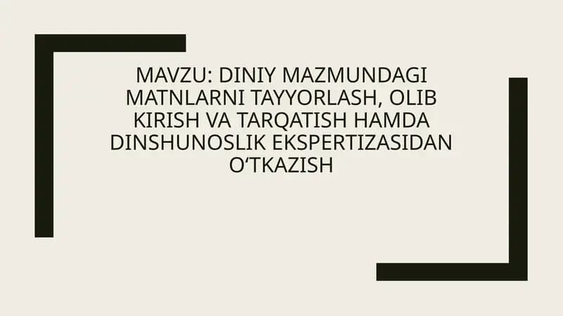 Diniy mazmundagi matnlarni tayyorlash, olib kirish va tarqatish hamda dinshunoslik ekspertizasidan o‘tkazish