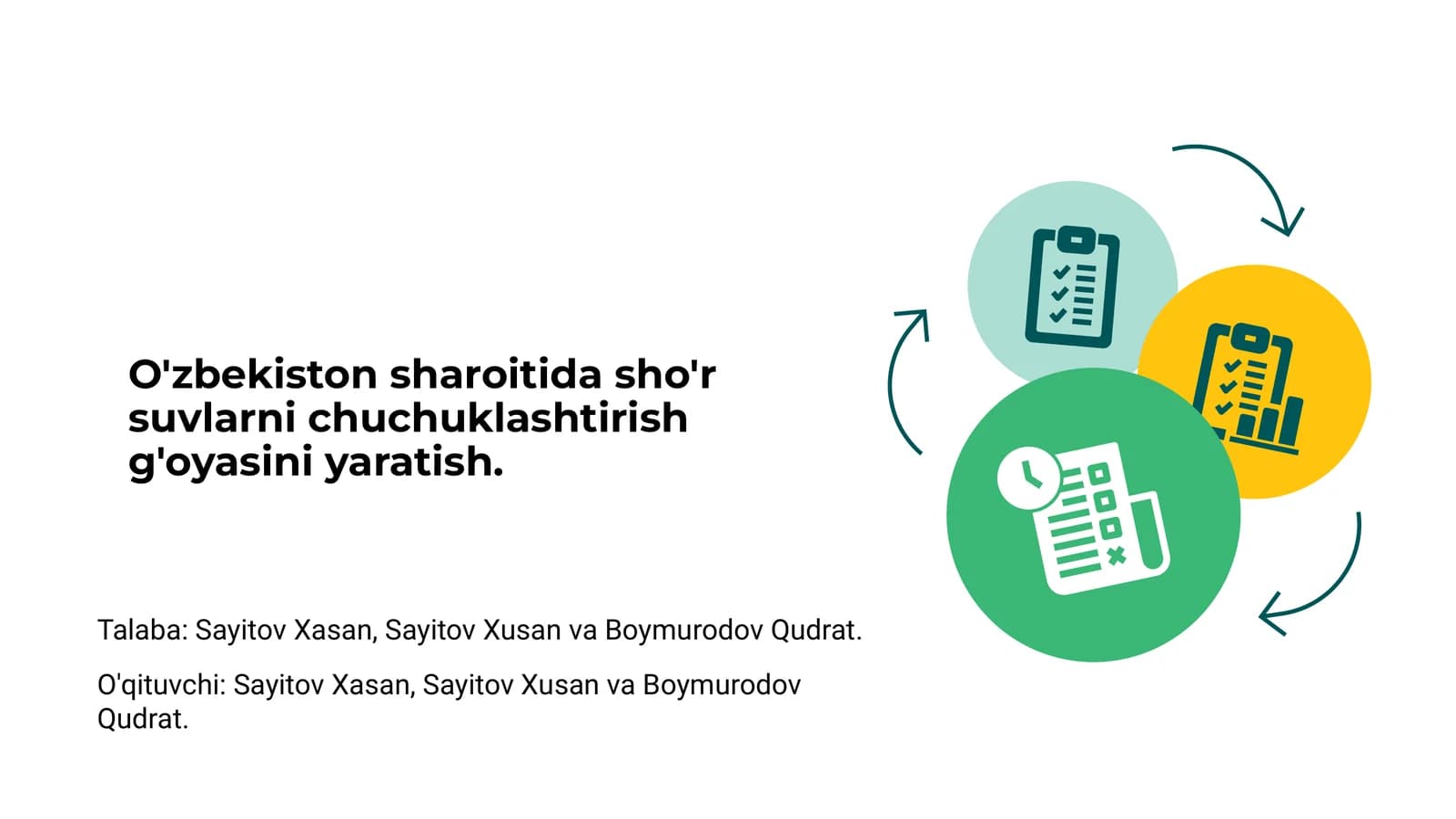 O'zbekiston sharoitida sho'r suvlarni chuchuklashtirish g'oyasini yaratish
