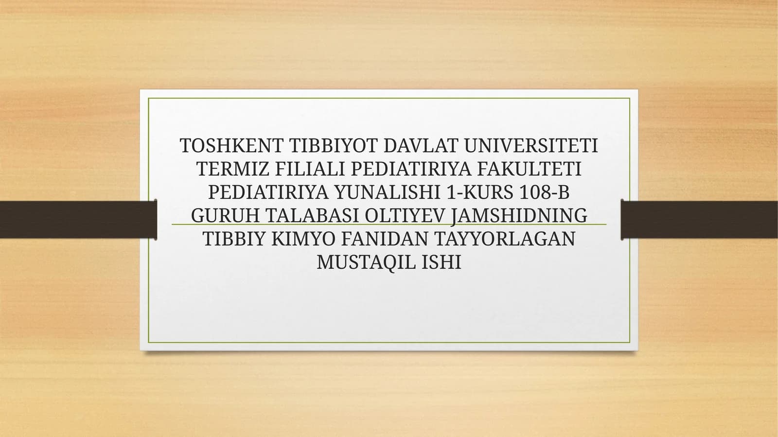 Tibbiy kimyo fanidan mustaqil ishi