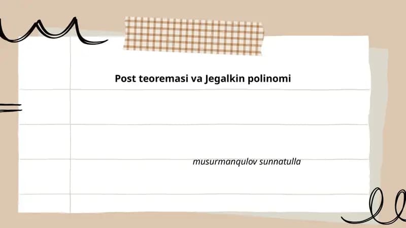 Post teoremasi va Jegalkin polinomi