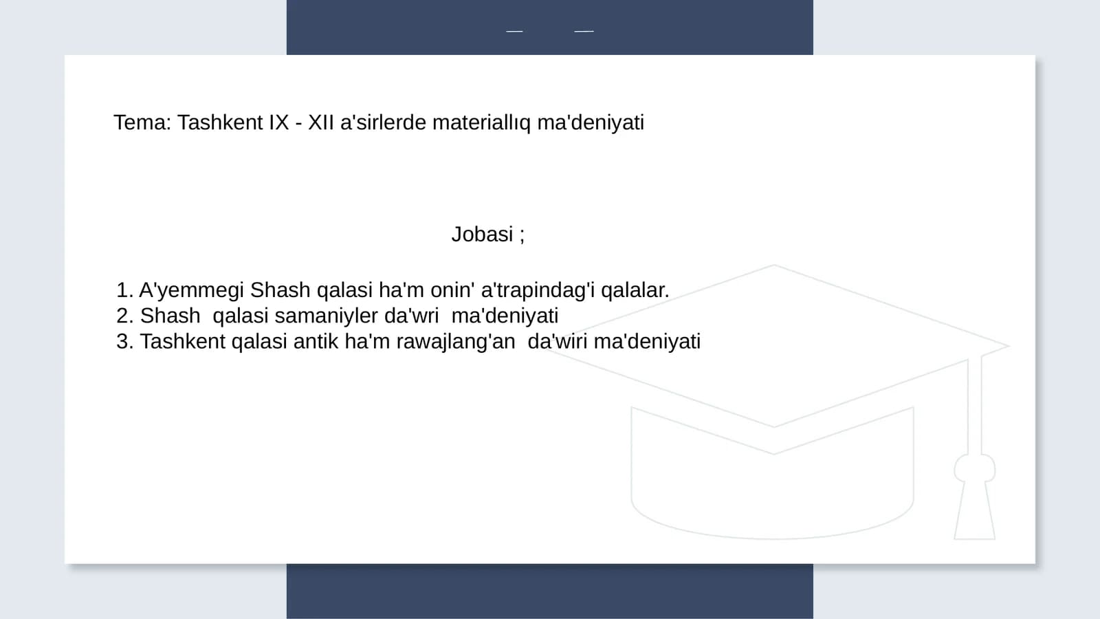 Tashkent IX - XII a'sirlerde materiallıq ma'deniyati