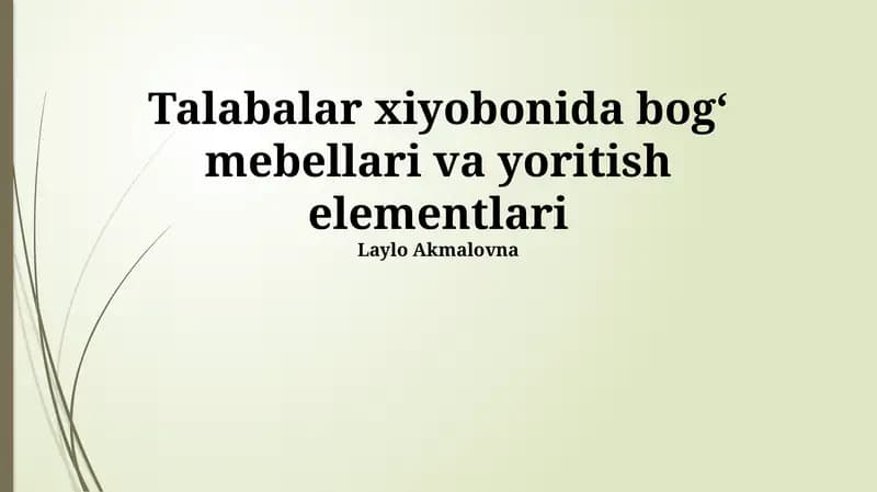 Bog' Mebel va Yoritish Elementlari