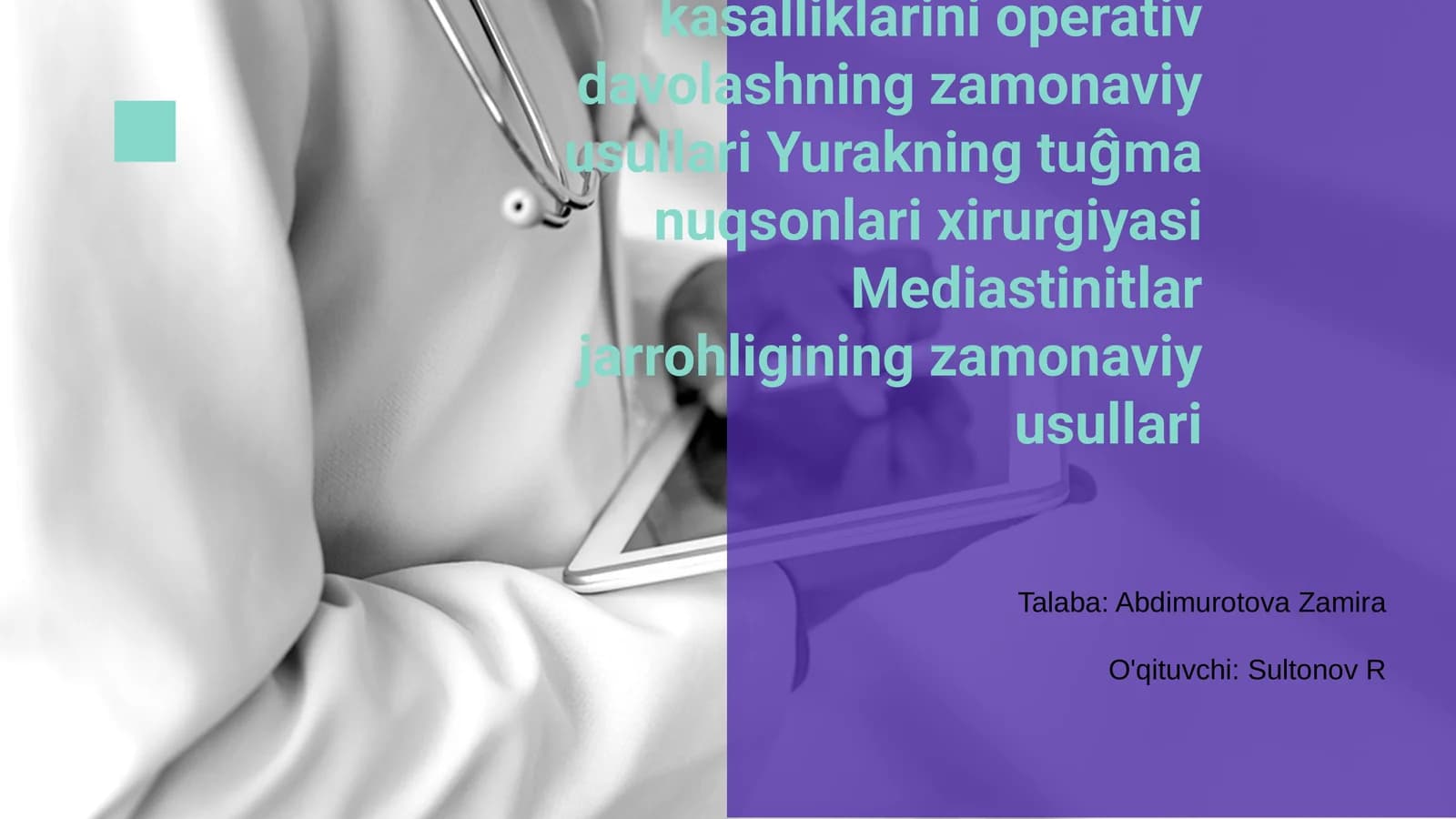 Yurak ishemik kasalliklarini operativ davolashning zamonaviy usullari