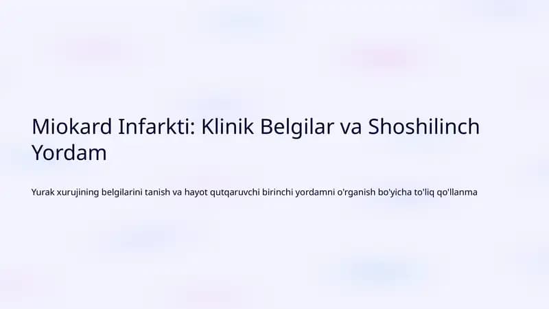 Miokard Infarkti: Klinik Belgilar va Shoshilinch Yordam