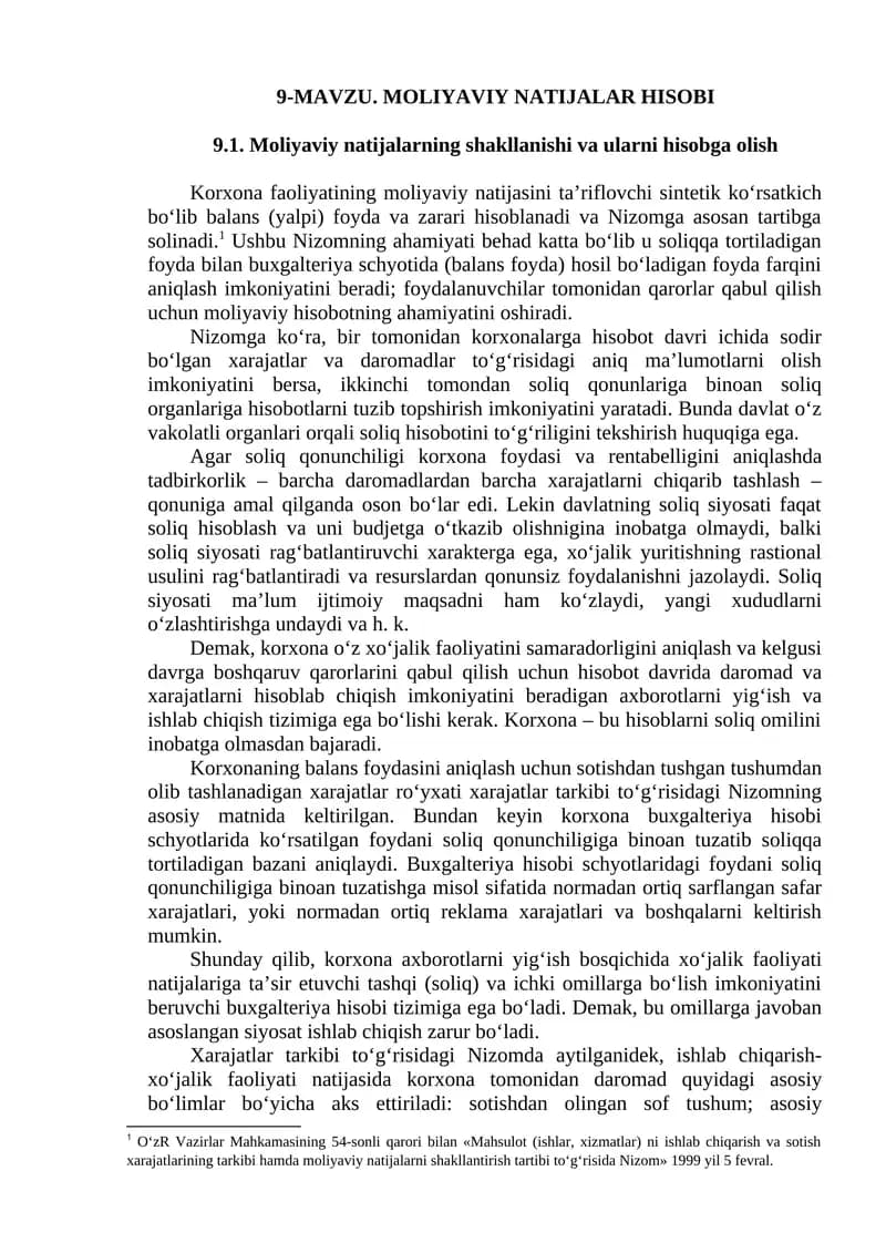 Moliyaviy natijalar hisobi