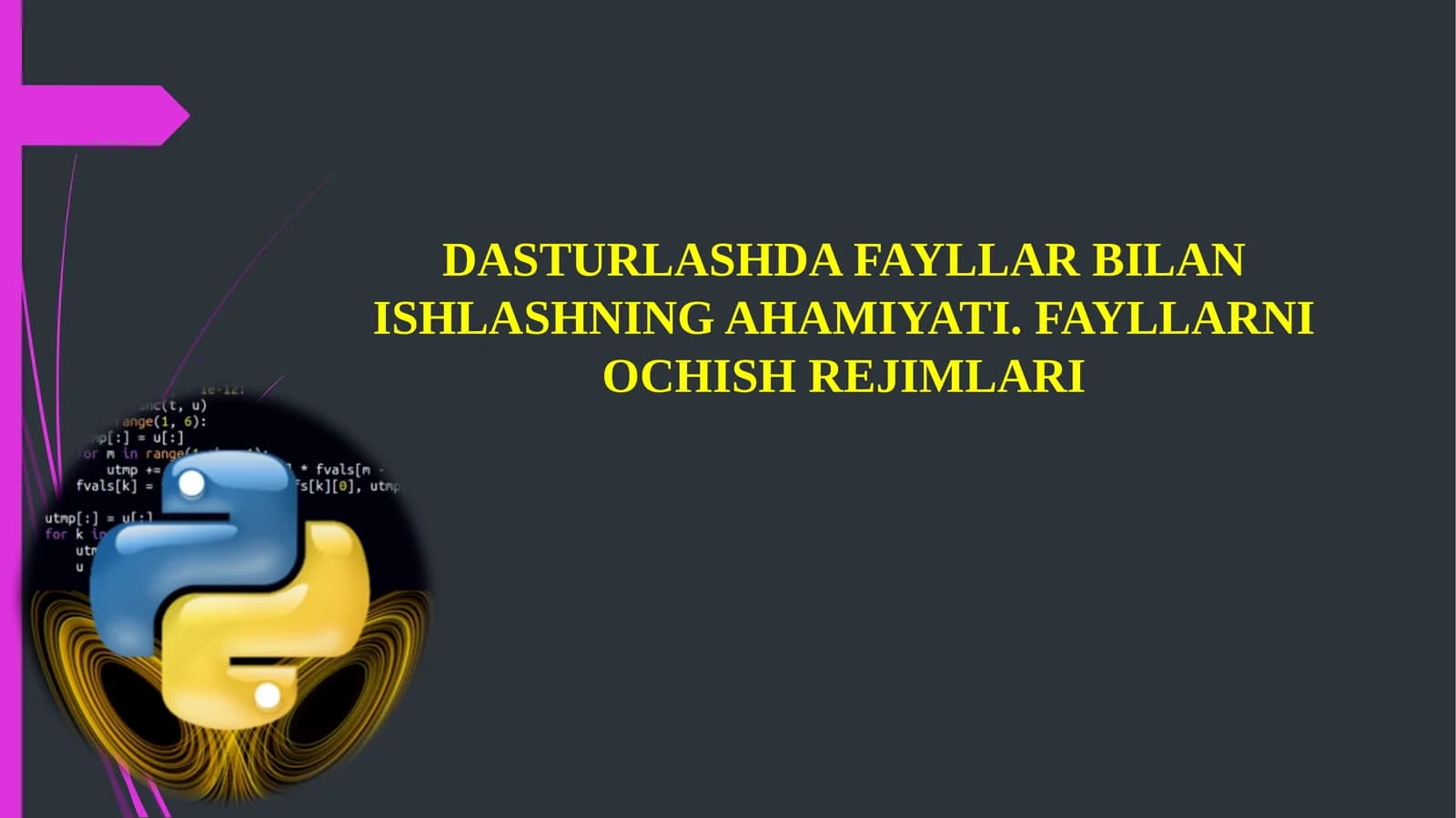 DASTURLASHDA FAYLLAR BILAN ISHLASHNING AHAMIYATI. FAYLLARNI OCHISH REJIMLARI