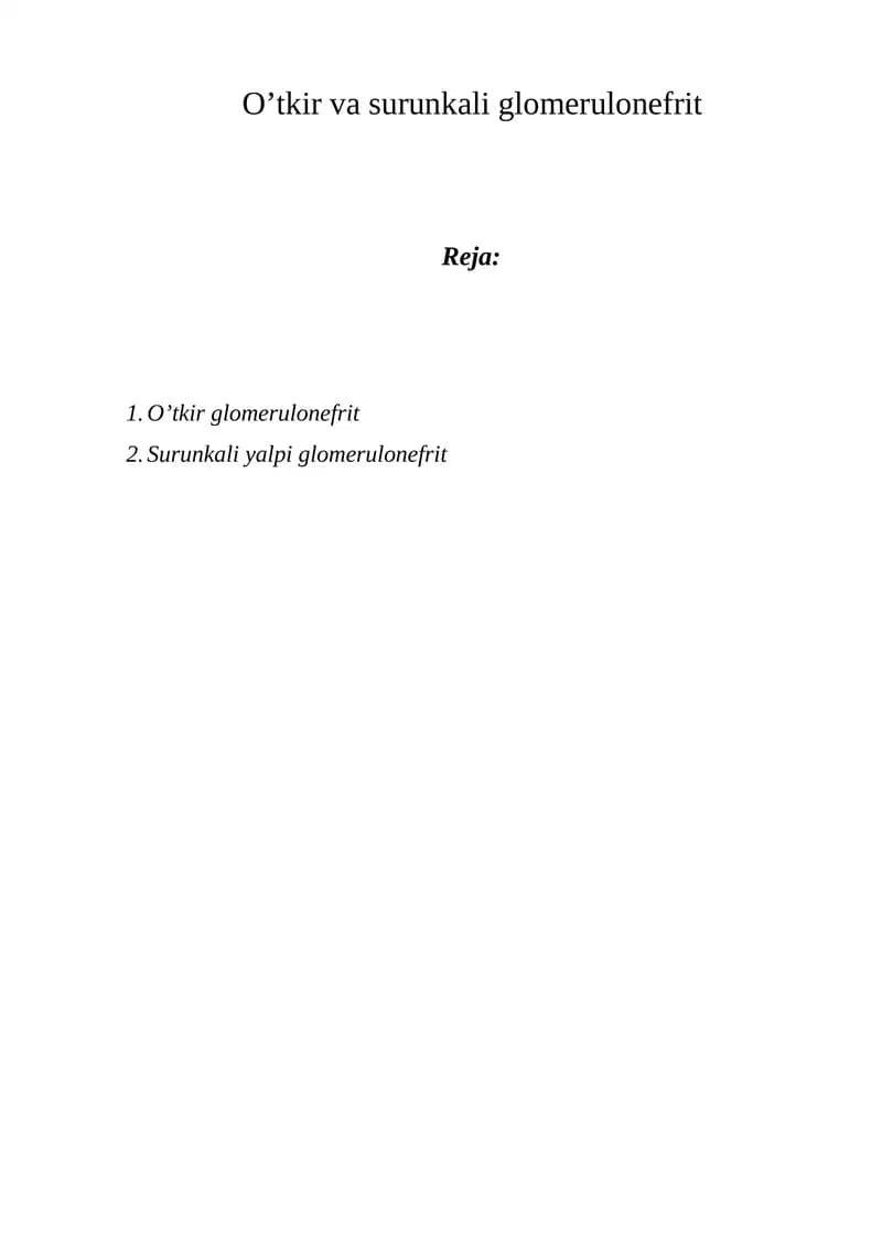 O’tkir va surunkali glomerulonefrit