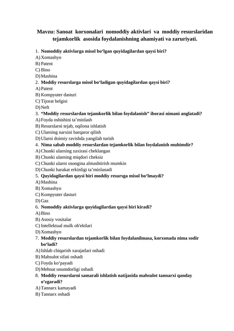 Nomoddiy aktivlar va moddiy resurslar