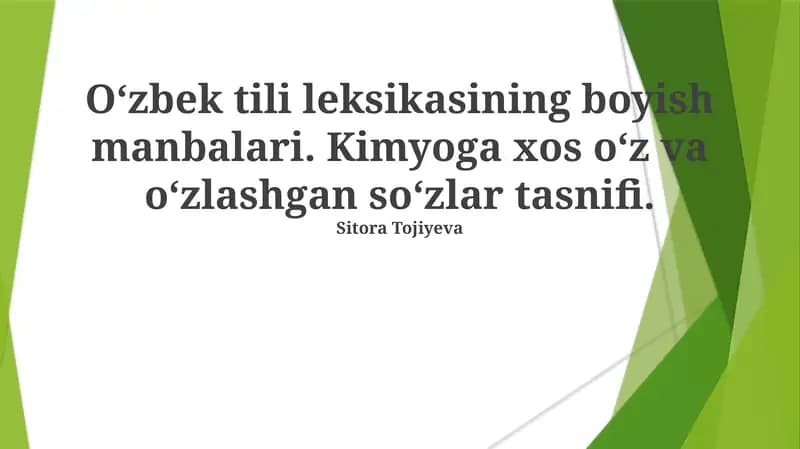 O'zbek Kimyosidagi Asl Va Qarz So'zlar