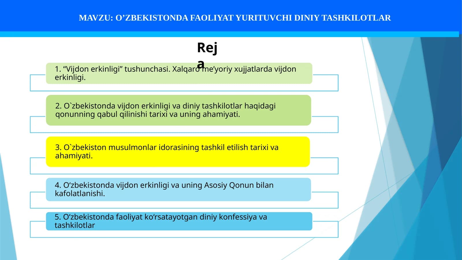 O’ZBEKISTONDA FAOLIYAT YURITUVCHI DINIY TASHKILOTLAR