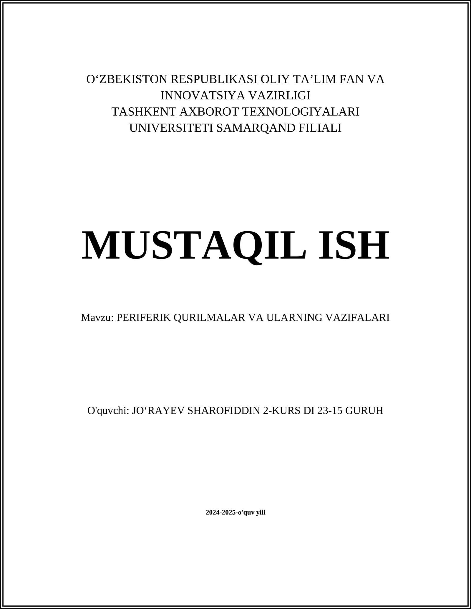 PERIFERIK QURILMALAR VA ULARNING VAZIFALARI