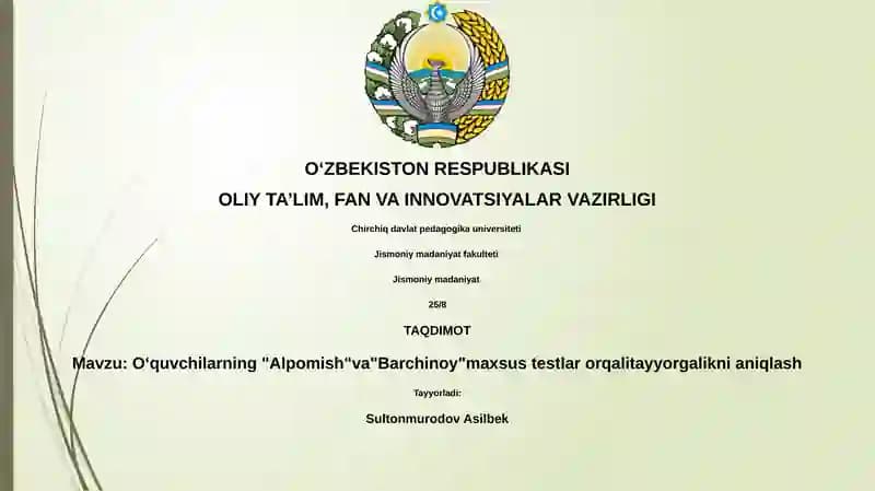 "Alpomish"va"Barchinoy"maxsus testlar