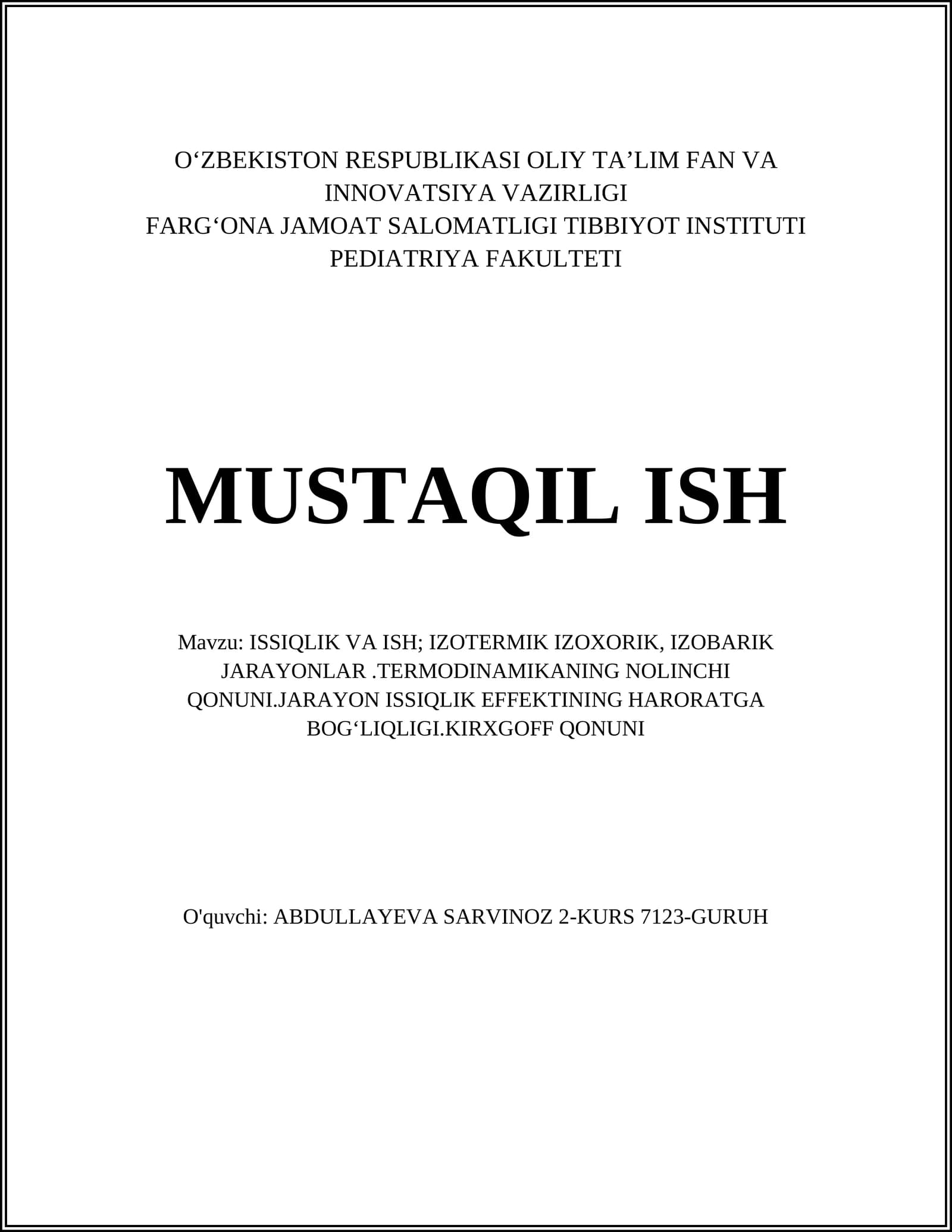 Issiqlik va Ish