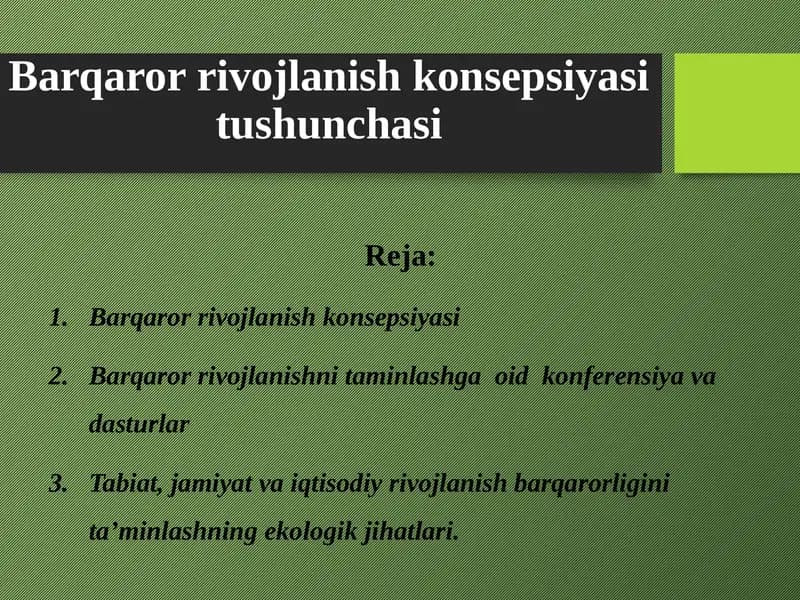 Barqaror rivojlanish konsepsiyasi tushunchasi