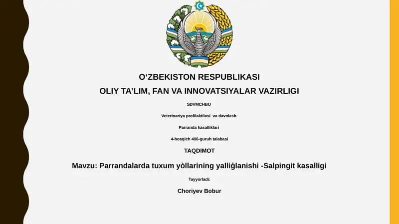 Parrandalarda tuxum yòllarining yalliģlanishi -Salpingit kasalligi