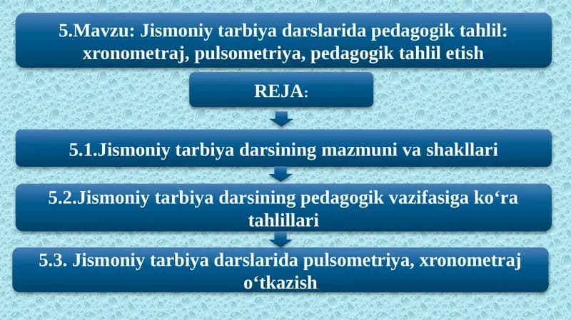 Jismoniy tarbiya darslarida pedagogik tahlil: xronometraj, pulsometriya, pedagogik tahlil etish
