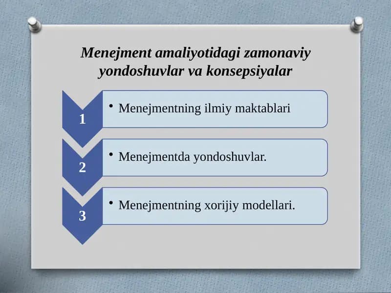Menejment amaliyotidagi zamonaviy yondoshuvlar va konsepsiyalar