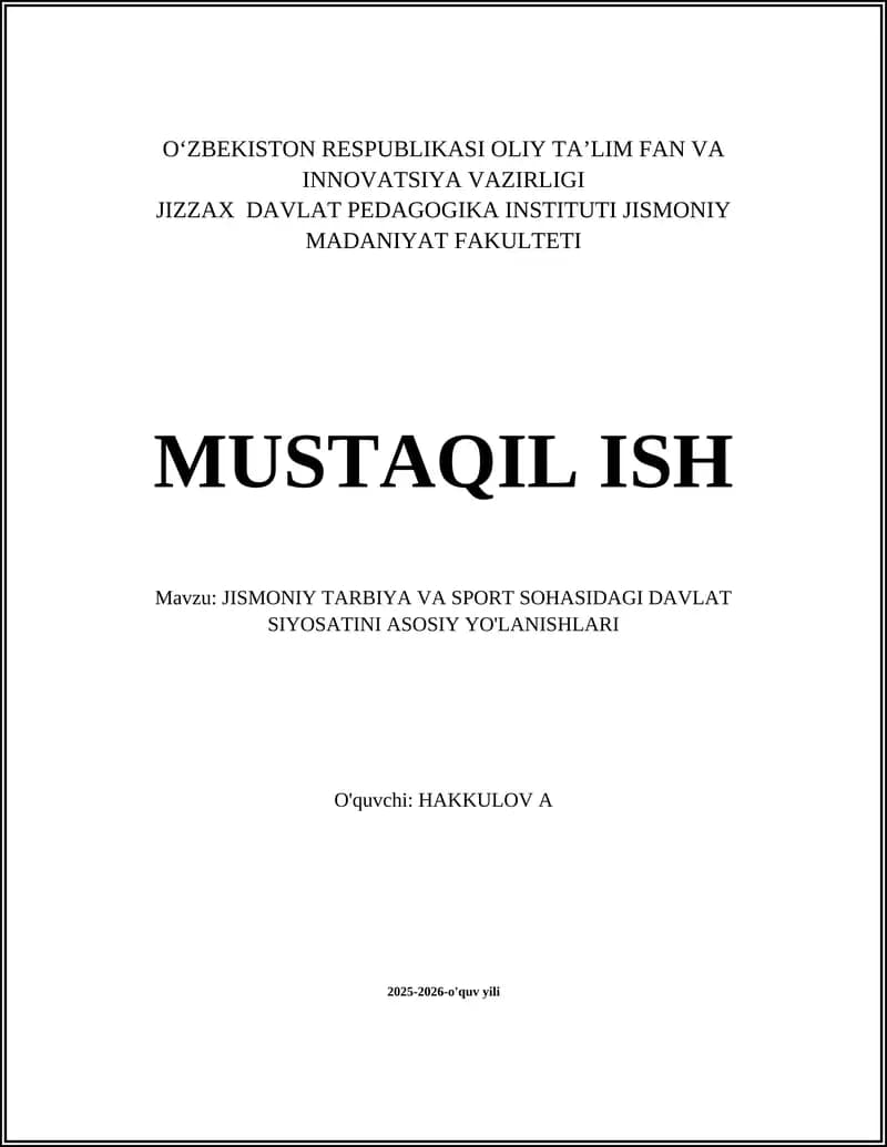 Sport Infratuzilmasini Rivojlantirish va Modernizatsiya Qilish