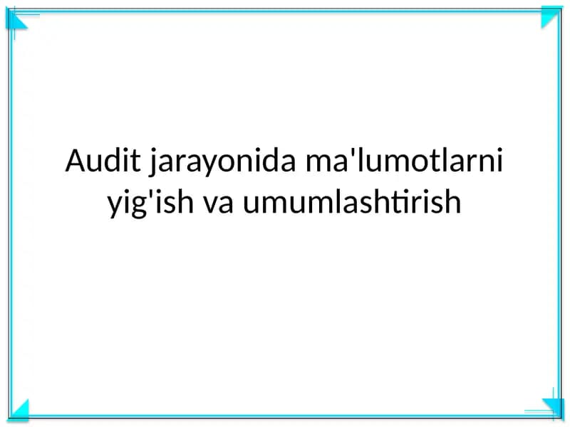 Audit jarayonida ma'lumotlarni yig'ish va umumlashtirish