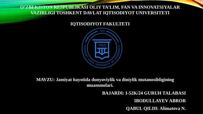 Jamiyathayotida dunyoviylik va diniylik munosibatlarini muammolari