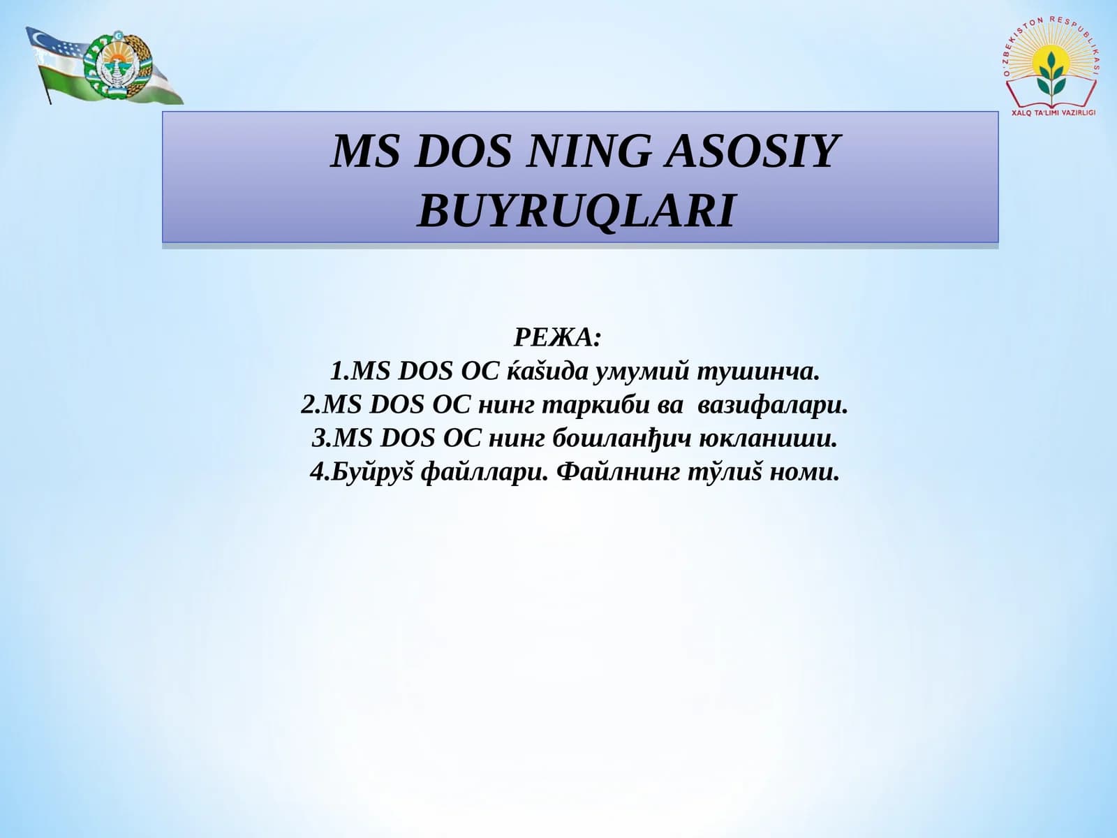 MS DOS NING ASOSIY BUYRUQLARI