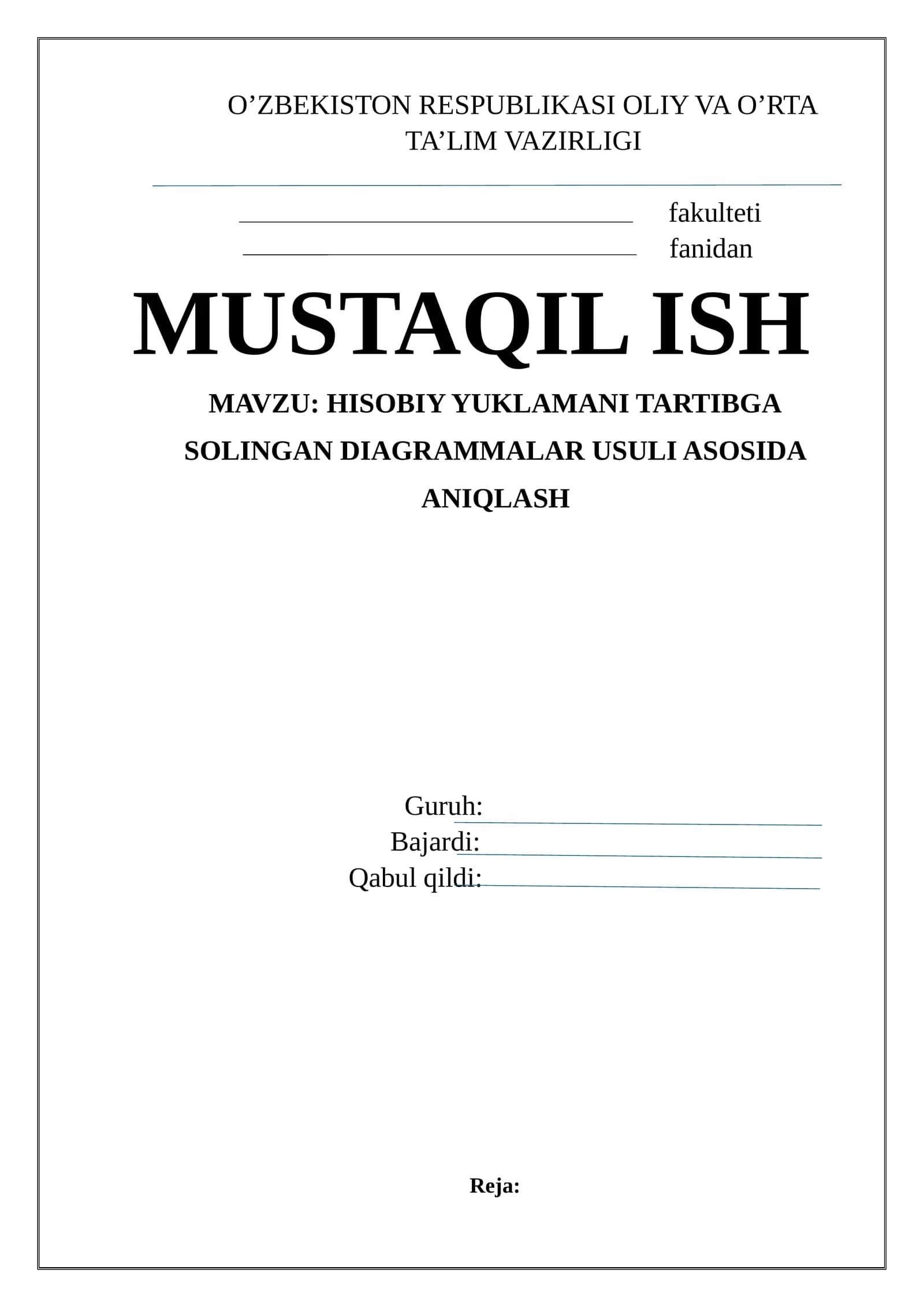 Hisobiy Yuklamani Tartibga Solingan Diagrammalar Usuli Asosida Aniqlash