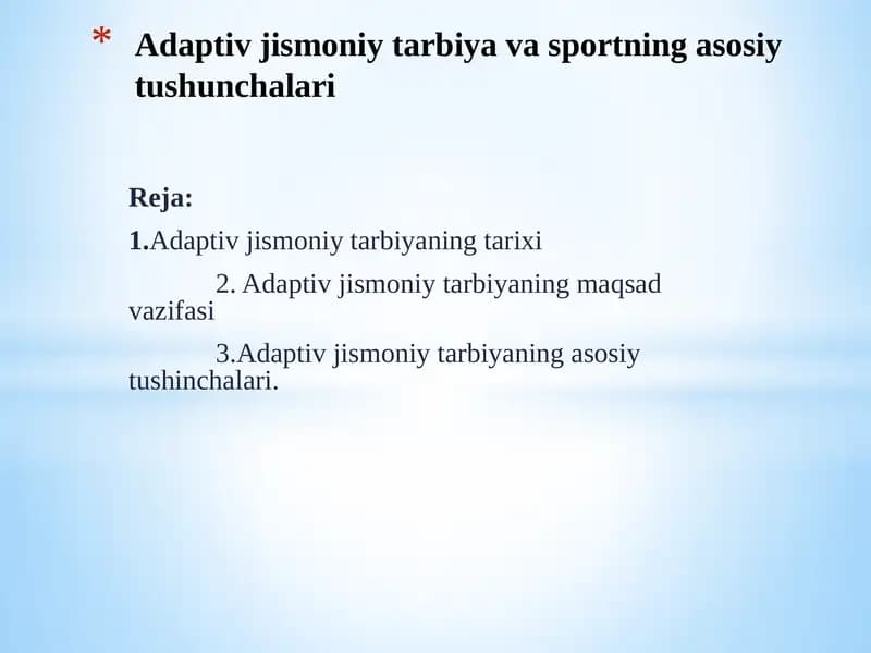 Adaptiv jismoniy tarbiya va sportning asosiy tushunchalari