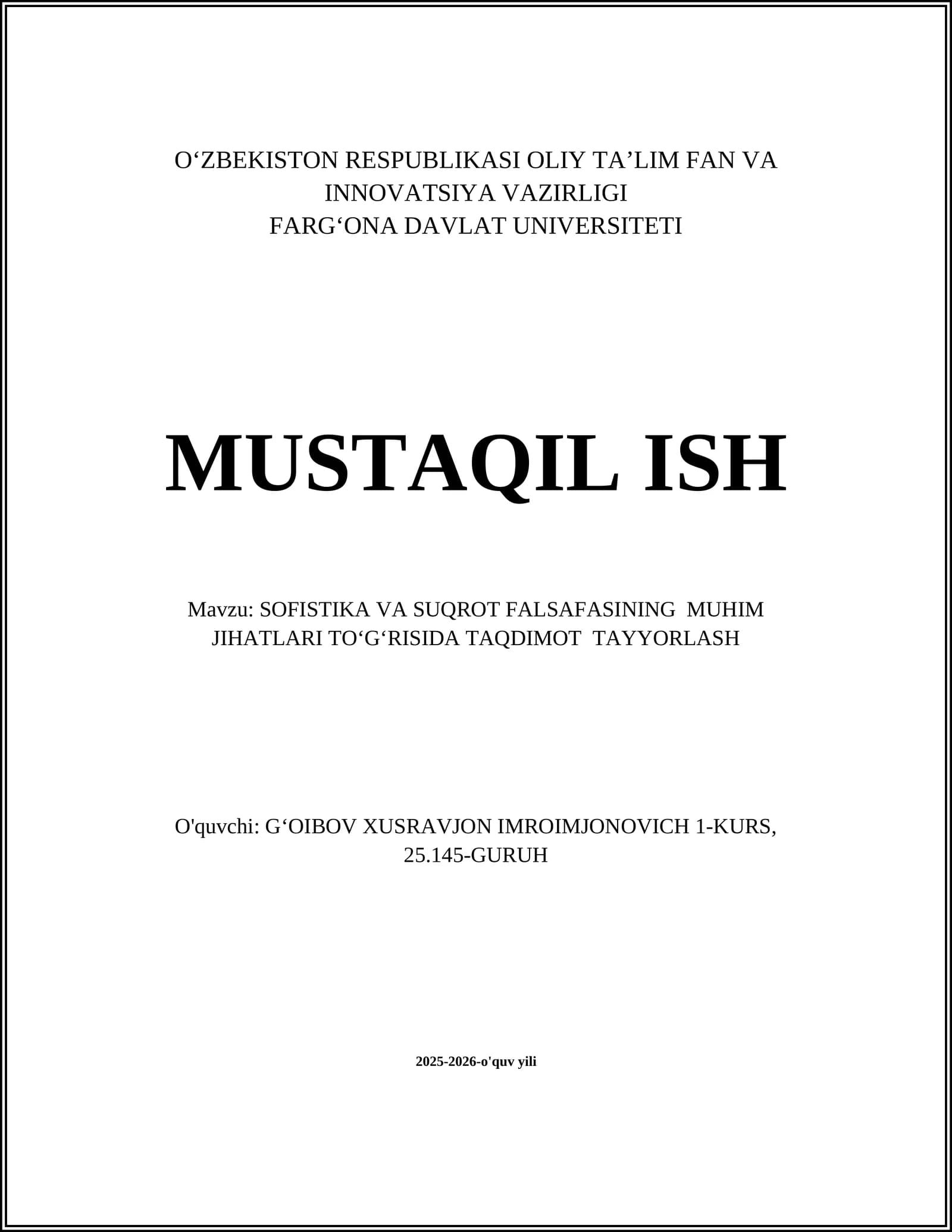 SOFISTIKA VA SUQROT FALSAFASINING MUHIM JIHATLARI