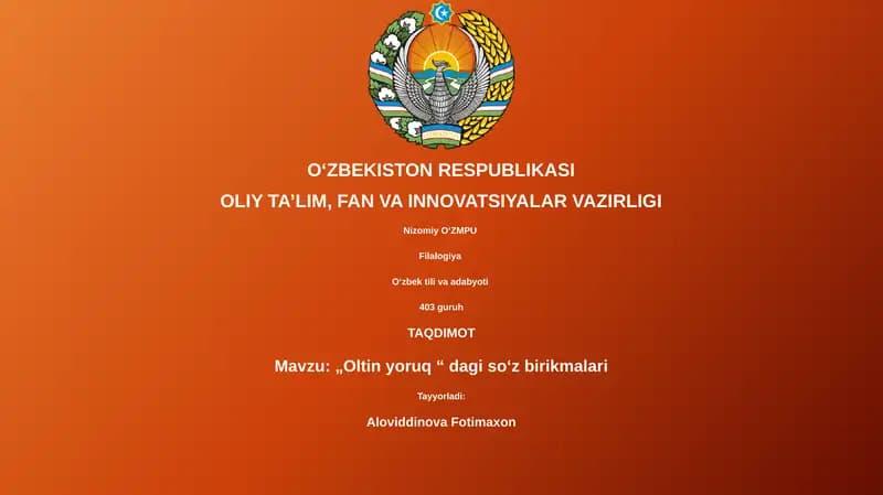 „Oltin yoruq “ dagi soʻz birikmalari