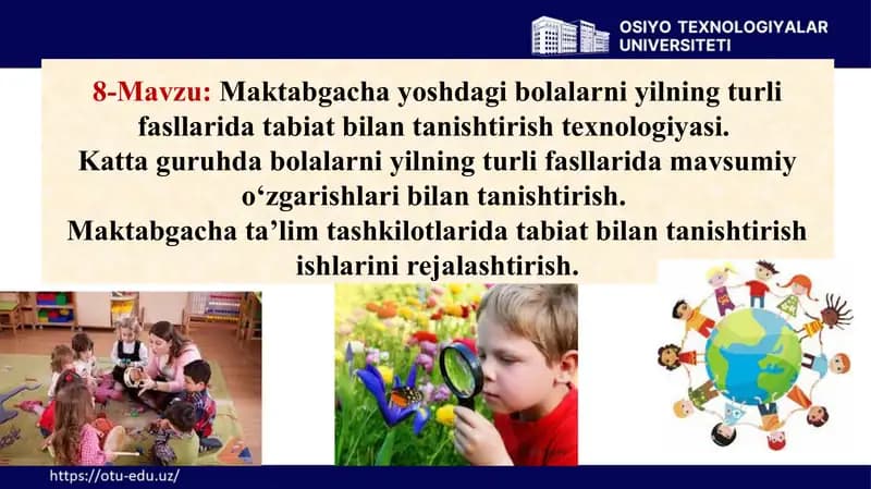 Mаktаbgаchа yoshdаgi bolаlаrni yilning turli fаsllаridа tаbiаt bilаn tаnishtirish texnologiyasi