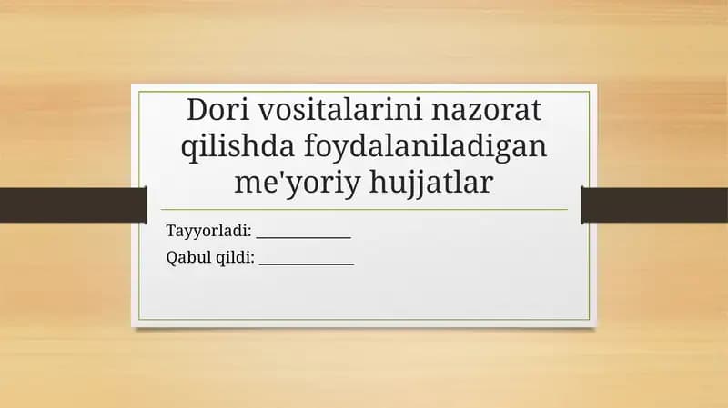 Dori vositalarini nazorat qilishda foydalaniladigan me'yoriy hujjatlar