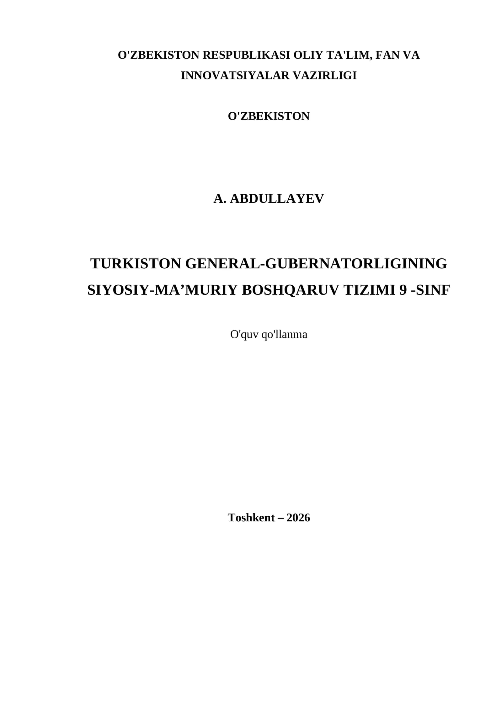 TURKISTON GENERAL-GUBERNATORLIGINING SIYOSIY-MA’MURIY BOSHQARUV TIZIMI 9 -SINF
