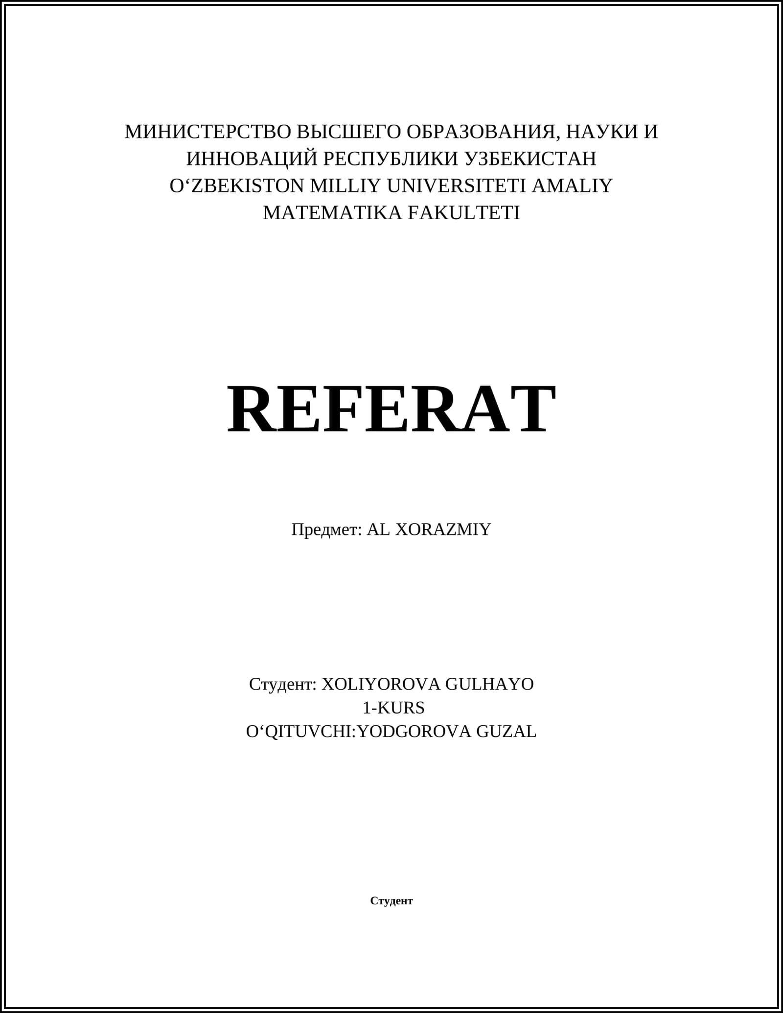 REFERAT: AL XORAZMIY