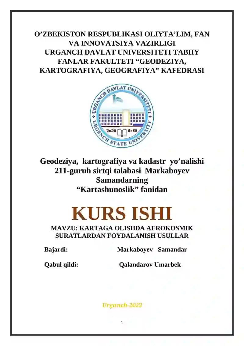 KARTAGA OLISHDA AEROKOSMIK SURATLARDAN FOYDALANISH USULLAR