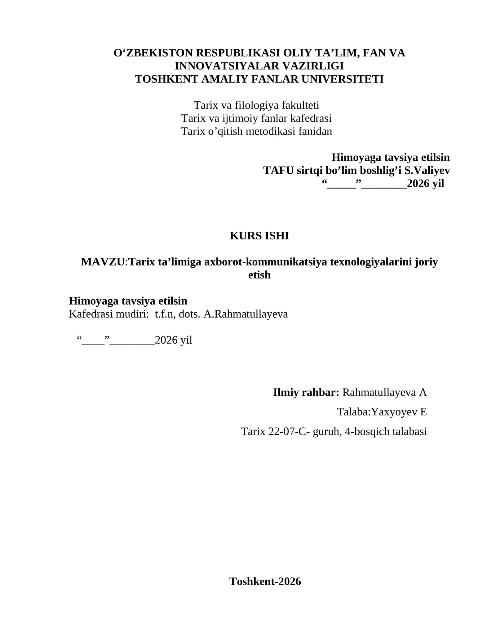 Tarix ta’limiga axborot-kommunikatsiya texnologiyalarini joriy etish