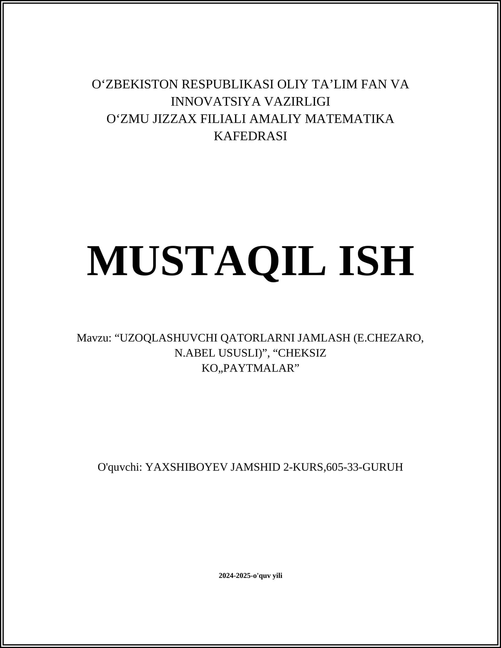 Uzoqlashuvchi qatorlarni jamlash