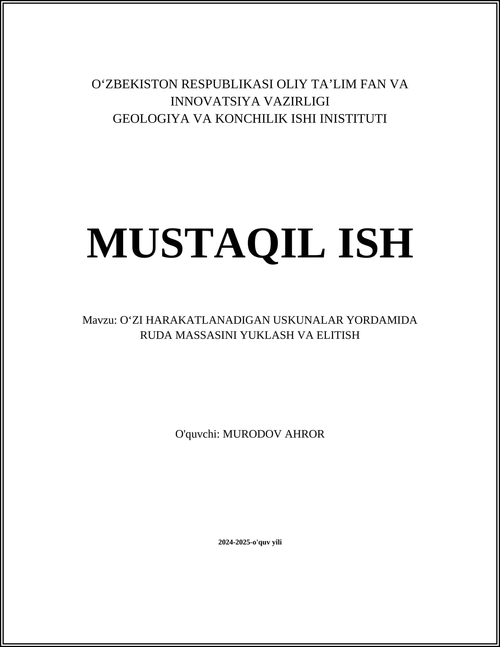 Oʻzi harakatlanadigan uskunalar yordamida ruda massasini yuklash va elitish