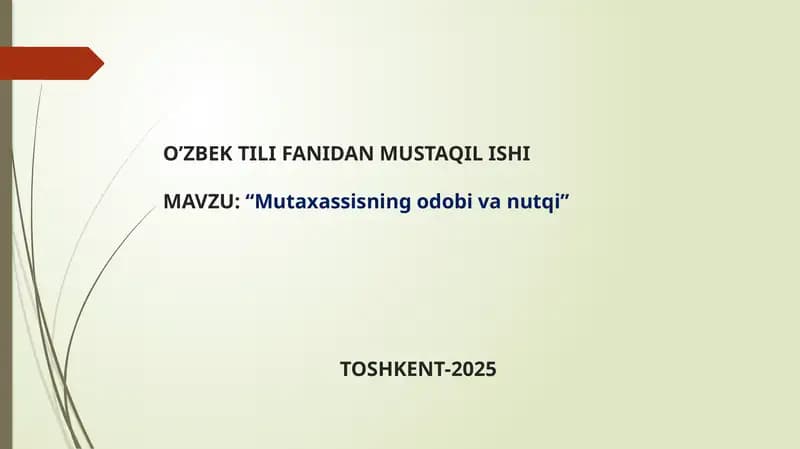 Mutaxassisning odobi va nutqi