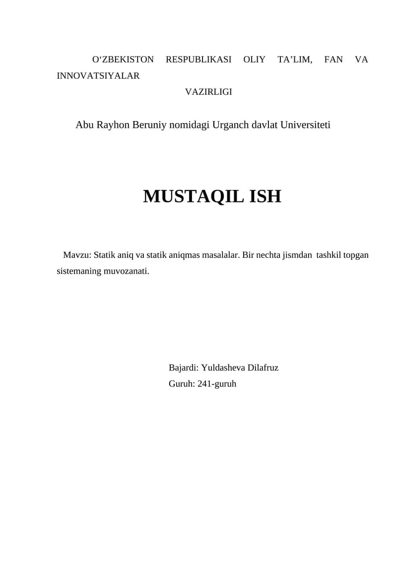 Statik aniq va statik aniqmas masalalar