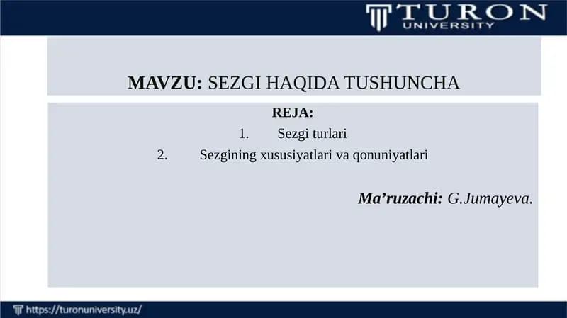SEZGI HAQIDA TUSHUNCHA
