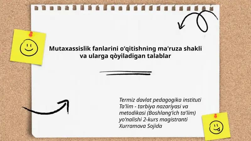 Mutaxassislik fanlarini oʻqitishning ma'ruza shakli va ularga qòyiladigan talablar