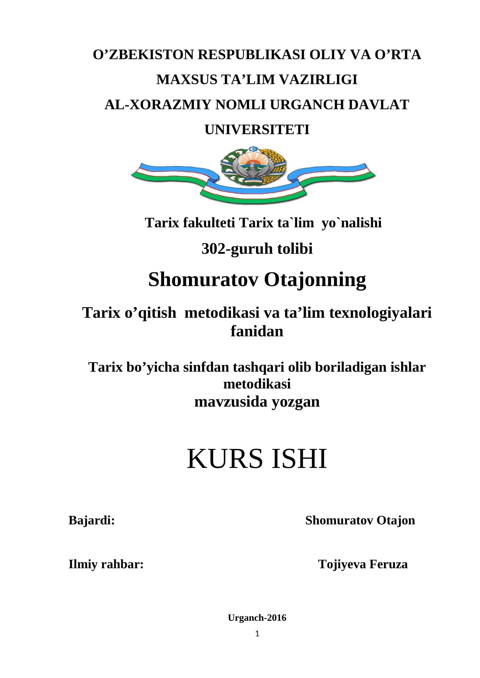 Tarix bo’yicha sinfdan tashqari olib boriladigan ishlar metodikasi