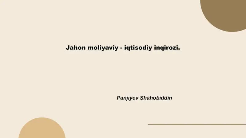 Jahon moliyaviy - iqtisodiy inqirozi