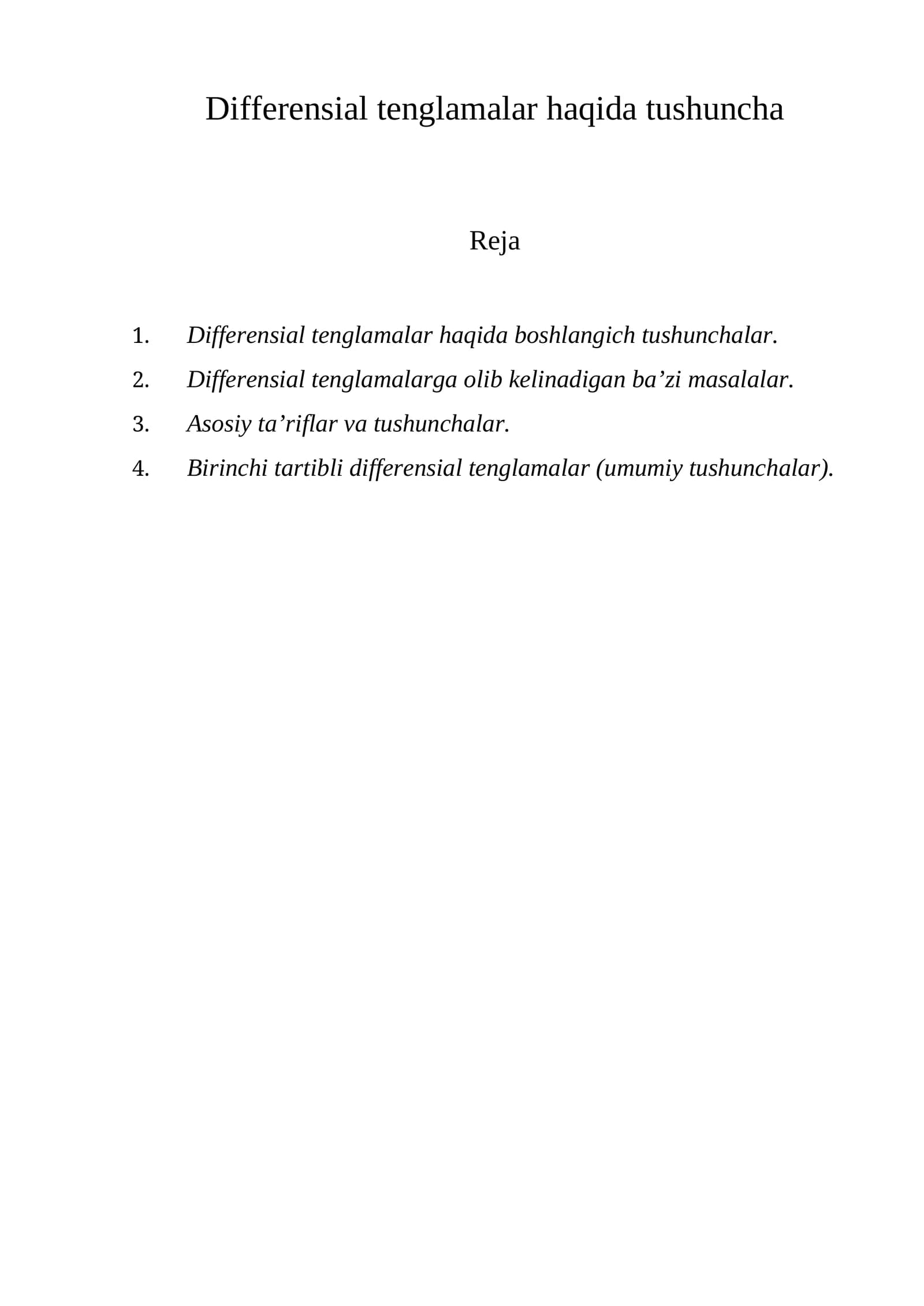 Differensial tenglamalar haqida tushuncha