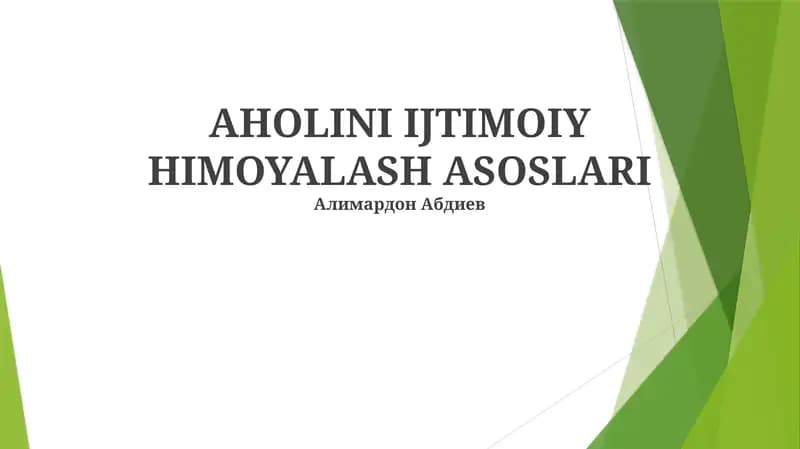 AHOLINI IJTIMOIY HIMOYALASH ASOSLARI