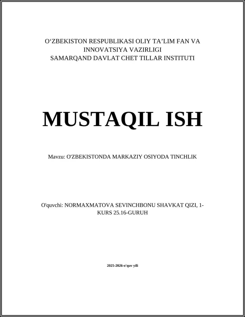 O'ZBEKISTONDA MARKAZIY OSIYODA TINCHLIK