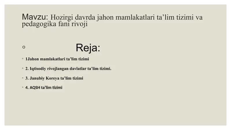 Jahon mamlakatlari ta’lim tizimi va pedagogika fani rivoji