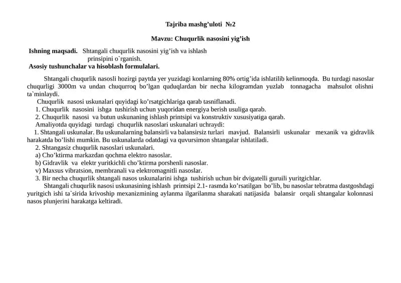 Tajriba mashg’uloti №2