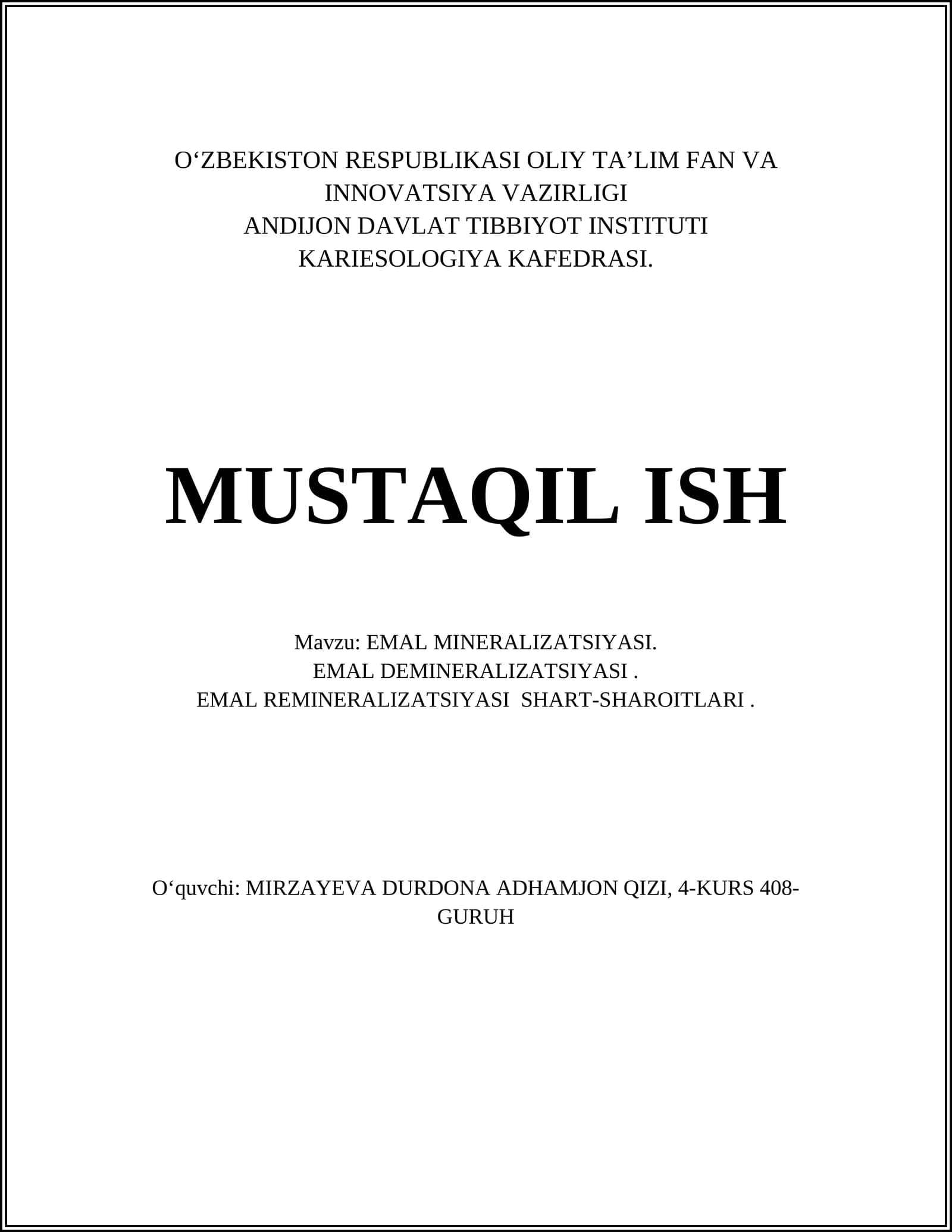 EMAL MINERALIZATSIYASI