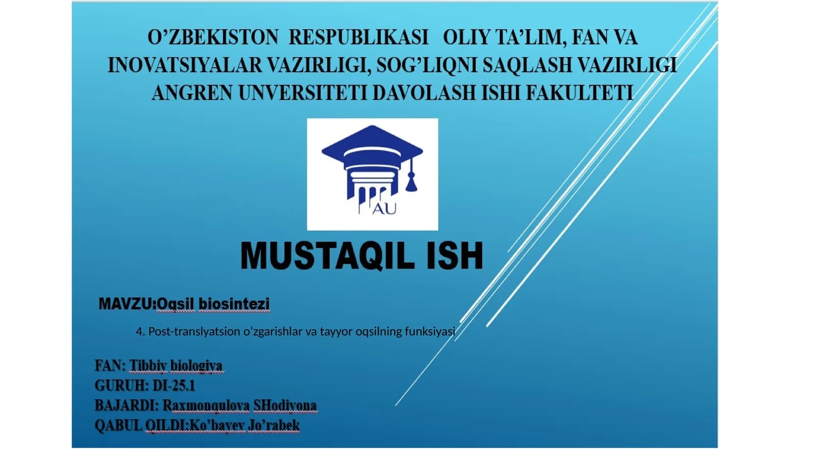 Post-translyatsiono‘zgarishlarvatayyoroqsilningfunksiyasi